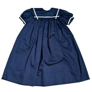Vintage Girls Sailor Dress Blue Maxi Large Collar Puff Sleeves Banbury Cross 6X